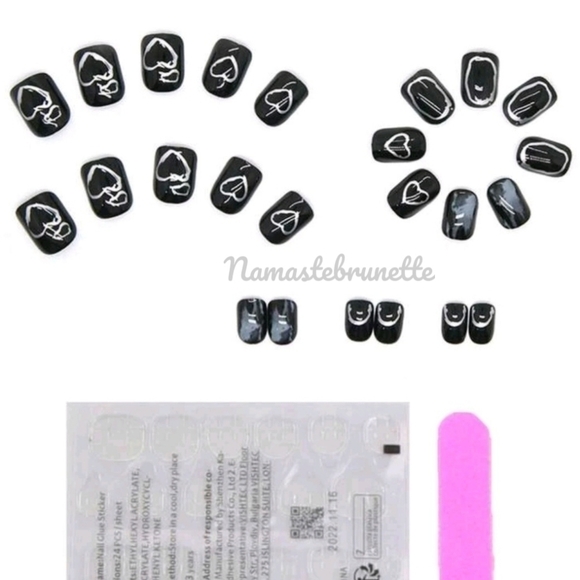 2/$16 Black Silver Hearts Press On Nails - Picture 3 of 14